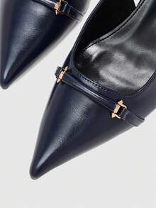 CUCCOO BIZCHIC Women's Pointed Toe Buckle Design Everyday Versatile Fashion High Heels Fall Shoes - Navy Blue - View 2
