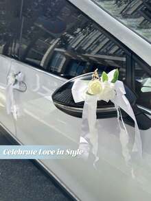 Artificial Car Bouquets, Decorated With Ribbon Bows, Suitable For Wedding Car Doors, Rearview Mirrors, Door Handles, Chair And Table Center Decorations, And Birthday Party Gift Decorations. - Multicolor 1 - View 3