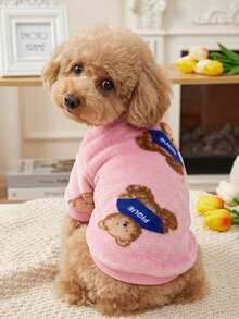 PETSIN 1pc Fleece Pink Bear Print Pet Sweatshirt Without Hat For Keeping Warm - Multicolor - View 3