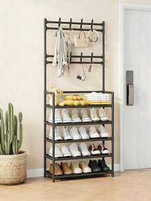 1 Piece 4-5 Layer Stainless Steel Shoe Rack - Save Space, Easy To Assemble, Durable Design Suitable For Entrance Hall And Bedroom, Simple Style Standalone Entrance Shoe Cabinet | Modern Shoe Rack | Strong Structure, Multi-Functional Coat Hook - Multicolor - View 3