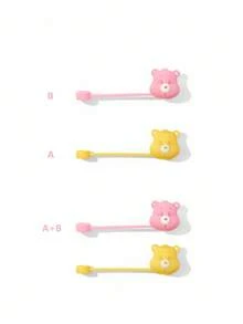 SHEIN X Care Bears 2 Silicone Bear Pattern Straw Covers (Excluding Straws), Come On Bear, Gifts. - Multicolor - View 3