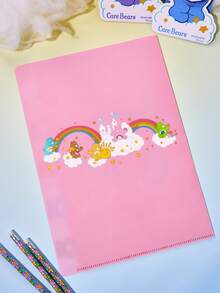 SHEIN X Care Bears A4 Transparent L-Shaped Multi-Layer Colorful Folder, Multi-Page Layered Report Holder, Document Bag Organizer, Exam Paper Clip, Resume Protector, Waterproof 4-Layer 5-Pocket Divider Folder - care bear - View 4