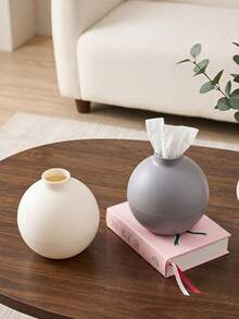 Cirelle 1PC/2PCS Nordic Style Spherical Ceramic Tissue Box, Matte Finish Round Ball Paper Dispenser, Dust-Proof Multi-Purpose Desktop Holder, Minimalist Organizer For Living Room Dining Bedroom Kitchen Home Use - Multicolor - View 2