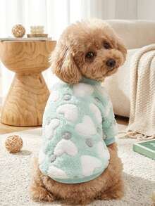 PETSIN 1 Pc Pet Universal Blue Flannel Warm Round Neck With White Heart Print - Multicolor - View 4