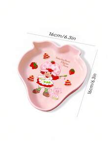 Strawberry Shortcake X SHEIN طبق/صحن بنمط فراولة لطيف، آمن للاستخدام في الميكروويف وغسالة الأطباق، يمكن استخدامه لتقديم الوجبات الخفيفة والفواكه والكعك، وتخزين مفاتيح المدخل والإكسسوارات، أفكار هدايا - الأحمر - مشاهدة 4