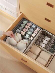 1/3pcs Gray Underwear And Sock Storage Box, Simple Style, Linen Cotton Rectangular Foldable Divider Underwear And Sock Storage Box, Drawer-Style Divider Storage Suitable For Family Use. - Grey - View 5