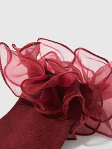 ROMWE 1 Pair Of Sweet Kawaii Two Wear Burgundy Lace Mid-Tube Socks - Burgundy - View 3