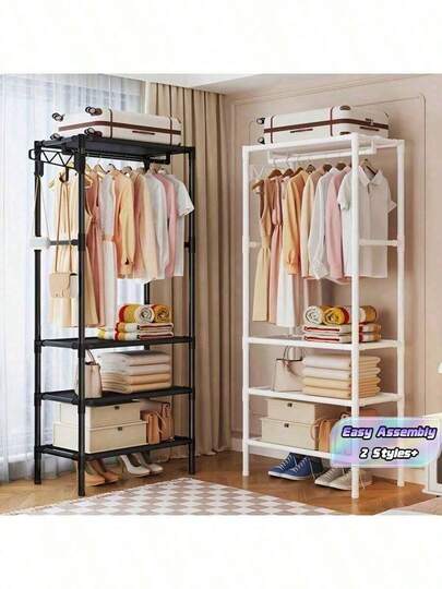 1 Stück tragbarer Kleiderschrank, multifunktionaler mehrschichtiger Metallkleiderschrank/Kleiderständer, Kleideraufbewahrung, Kleiderstange, Aufbewahrung für Schlafzimmer und Wohnzimmer, Schuhaufbewahrung, Gepäckaufbewahrung, Aufbewahrungsregal für Schlafzimmer und Schulwohnheim, ideale Wahl für Zuhause