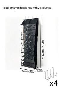 1 Set Of 10 Layer Oxford Cloth Door Back Shoe Storage Hanging Bag, Home Door Shoe Storage Bag With Large Pocket, 8-Layer Shoe Rack For Wardrobe Door Storage, Suitable For 20 Pairs Of Sports Shoe Hanging Racks, Black Oxford Cloth Shoe Storage Bag - View 5