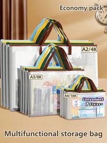 A Large Portable Tutoring Bag, Simple Transparent Grid File Bag, A2A3A4 Large Art Tool Bag, Suitable For Holiday Tutoring, Textbook Storage, Art Training, Painting Tool Storage. - A - View 1