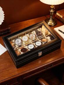 1Pc Large‑Capacity Leather Watch Storage Box, Premium Watch & Jewelry Display Case, Durable Organizer For Home Collection & Daily Use - Multicolor - View 2