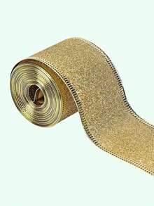 1 Roll Glitter Wired Edge Ribbon, 2.36 Inch Wide Metallic Gold Silver Sparkly Ribbon, Wire‑Edged Fabric Ribbon For Xmas Tree Ornament, Gift Box Wrapping, Wreath, DIY Bow Making, Holiday Home Party Decor Supplies - multicolor - View 14