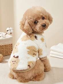 PETSIN 1 Pc Pet Fleece Round Neck Sweatshirt, Cute Puppy Print, Warm For Dog - Multicolor - View 1