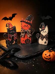 Vintage Halloween Witch Cat Decor Set Halloween Kitten Wooden Sign Ornament Decoration - 1PC - View 5