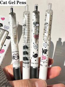 2/4/8Pcs Cute Cat‑Shaped Gel Pens, Comfort Grip, 0.5mm Quick‑Dry Black Ink, Lovely Cat Design For Office & Daily Journal Writing, Random Styles - Style 1 - View 9
