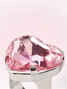Popjeli Faceted Love Powder Crystal Ring Y2K Sweet And Cool Girl Ring - Silver - Pink - View 5