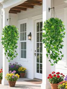 1/2pcs Artificial Hanging Plants With Pots, Wall Hanging Shelf Decor, Suitable For Indoor, Outdoor, Living Room Shelf Decoration, Home Decor, Room Decor, Garden Decoration, Wall Decoration - Green Ivy a - View 4