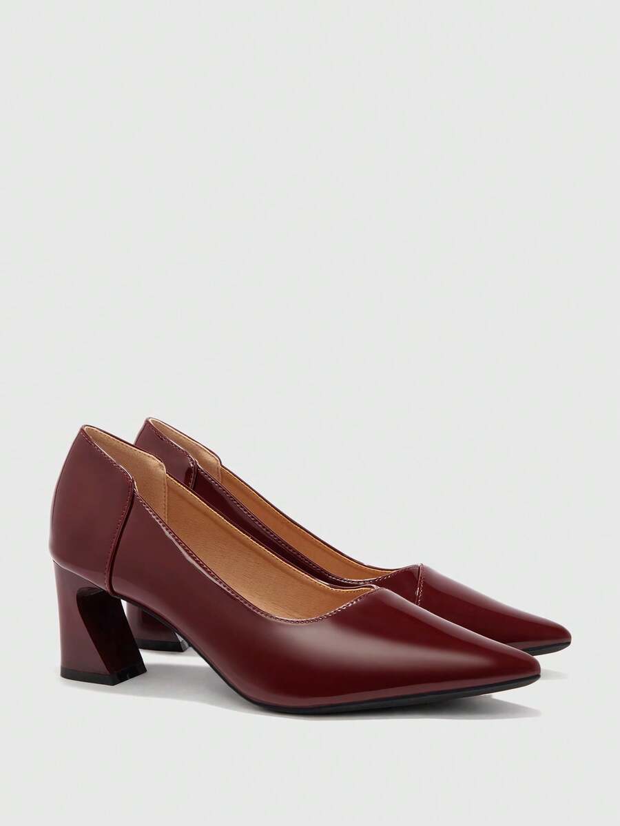 CUCCOO BIZCHIC Women's, Burgundy, Glossy Texture, Thick Heels And High Heels, Workplace Commuter Dress And Work Shoes. - Burgundy - View 1