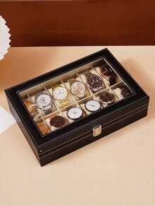 1Pc Large‑Capacity Leather Watch Storage Box, Premium Watch & Jewelry Display Case, Durable Organizer For Home Collection & Daily Use - Multicolor - View 3