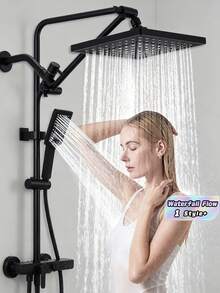 1PC High-Pressure Large Rain Shower Head, Stainless Steel Single Overhead Shower, Powerful Water Flow, Rustproof, Easy To Install, Ideal For Home Bathroom, Hotel, And Gym Upgrade - Black - View 1