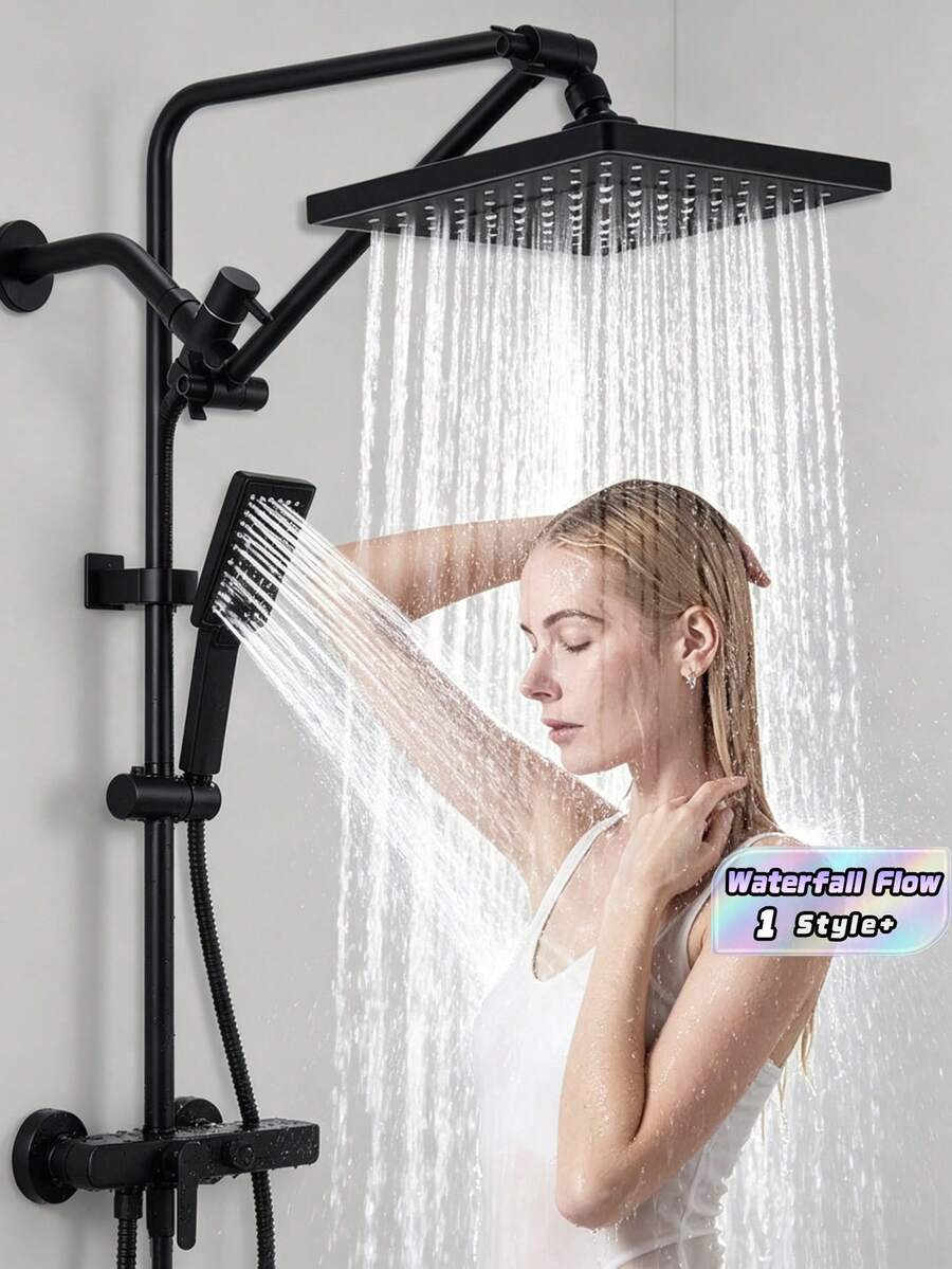 1PC High-Pressure Large Rain Shower Head, Stainless Steel Single Overhead Shower, Powerful Water Flow, Rustproof, Easy To Install, Ideal For Home Bathroom, Hotel, And Gym Upgrade - Black - View 1
