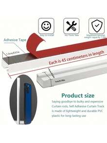 Suitable For Smooth Ceilings Or Walls, Nail Free Or Screw Free Adhesive Curtain Rail - Top Mounted Or Side Mounted, Adhesive Curtain Rod Suitable For Windows: Bedrooms, Showers, Wardrobes, And RVs - Easy To Install Rail - 1PC - View 2