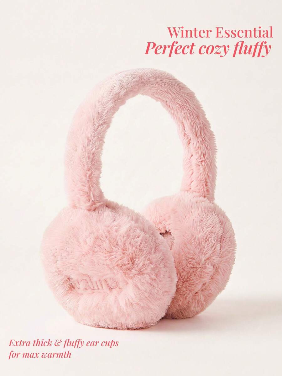 Aralina Women's Winter Fuffy Soft Cute Foldable Earmuffs With Embroidered Logo - Pink - View 1