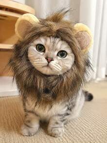 Funny Lion Mane Pet Wig Hat With Ears, Cute Cat Dog Cosplay Headwear, Halloween Party Costume Photo Prop For Kitten Small Dogs - Brown - View 10