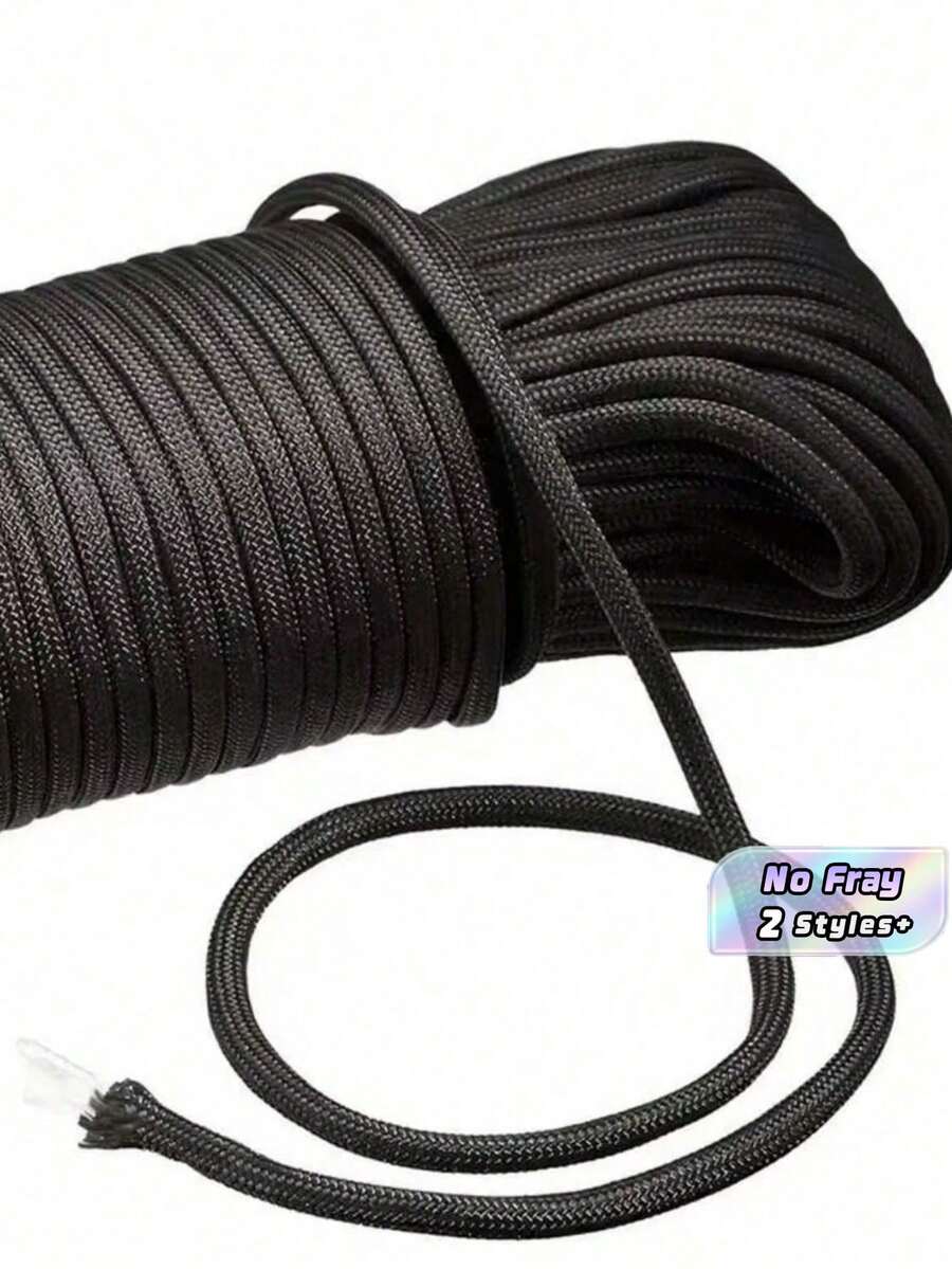 Nylon Core Rope Braided Heavy Duty Utility Rope For Truck Tent Tie Down Outdoor Camping Cuttable Multipurpose Strong Camping Accessories - Black - View 1