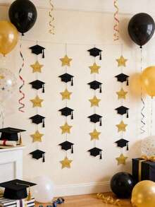 3 Set Graduation Cap Star Banner, Glitter Graduation Party Decor Hanging Flag, Suitable For Graduation Party And Ceremony, Home Decor Hanging Flag - Multiple Styles - View 6