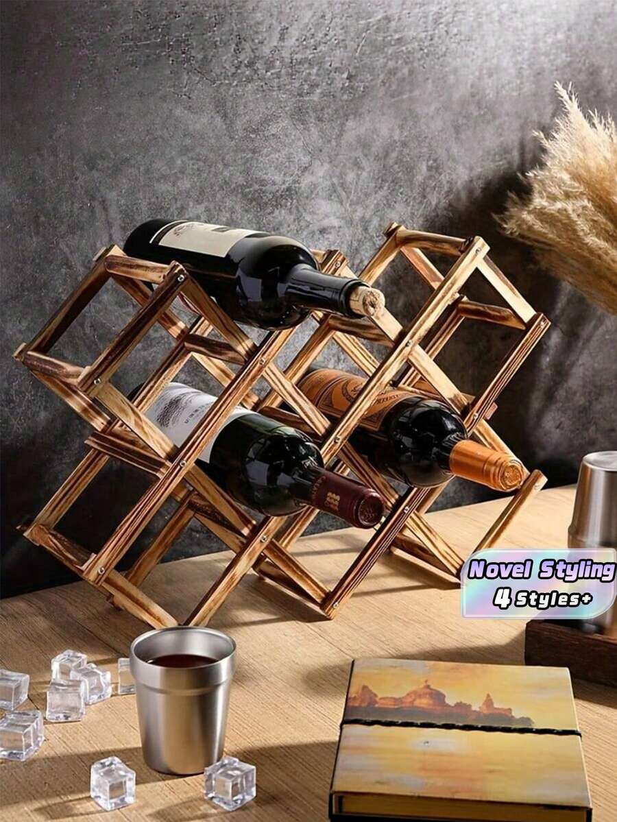 Foldable Wooden Wine Rack, Stackable Storage Design, Practical Wine Holder For Kitchen And Dining Room, Ideal For Countertop, Cabinet Surface Home Bar Decor - View 1