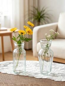 Vintage Striped Glass Vase, Simple Clear Glass Flower Vase With Bud Decor, Desktop Floral Arrangement Ornament For Home Room Decor, Ideal Mother's Day Gift, Birthday Present For Mom And Graduation Gift For Flower‑Planting - Multicolor - View 10