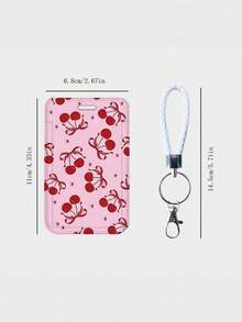 Sampul Kartu Geser dengan Pita Polkadot Lucu dan Motif Ceri. Pelindung Kartu Identitas yang Tahan Lama, Tersedia dengan Tali Kepang atau Reel Lencana yang Dapat Ditarik untuk Penyimpanan Kartu Sehari-hari. - Beraneka warna - View 4