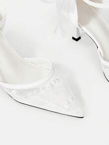 CUCCOO HITCHD Transparent Mesh Embroidered Bridal High Heels, Ankle Strap Bow High Heels, Suitable For Wedding Ceremonies And Bridal Wear. - White - View 6