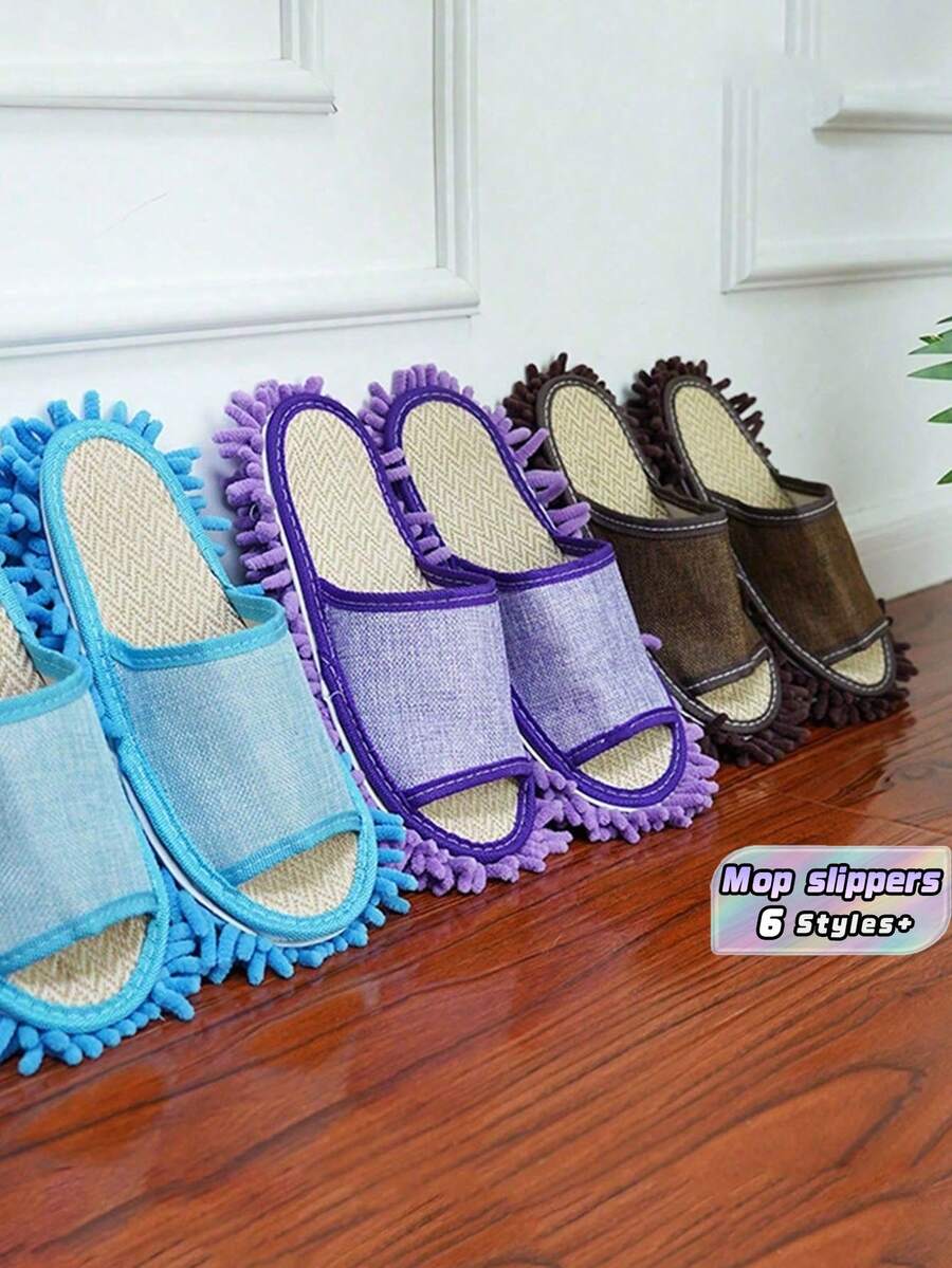 1pair Removable And Washable Linen Mop Slippers, Unisex Cleaning Slippers - multicolor - View 1