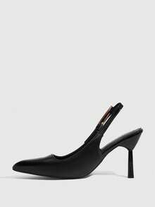 CUCCOO SZL Women's Leather Belt Buckle Design Round Toe Stiletto High Heel Sexy Fashion Shiny Black Pumps For Party, Date, Daily Wear, Birthday Party - Black - View 5