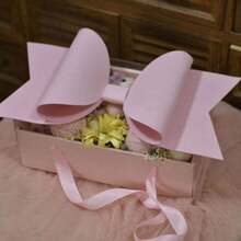 1pc Large Floral Paper Gift Bag, Portable Bouquet Tote Bag With Ribbon Handle, Rectangular Wedding Gift Packaging Bag, Small Flower Shop Tote Bag, Suitable For Weddings, Mother's Day, Valentine's Day, Birthdays (Pink, Black, Red, White) - Bow Gift Box - View 4