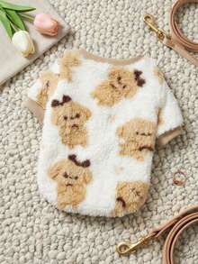 PETSIN 1 Pc Pet Fleece Round Neck Sweatshirt, Cute Puppy Print, Warm For Dog - Multicolor - View 4