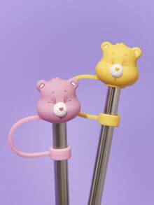 SHEIN X Care Bears 2 Silicone Bear Pattern Straw Covers (Excluding Straws), Come On Bear, Gifts. - Multicolor - View 1
