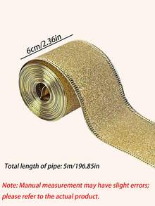 1 Roll Glitter Wired Edge Ribbon, 2.36 Inch Wide Metallic Gold Silver Sparkly Ribbon, Wire‑Edged Fabric Ribbon For Xmas Tree Ornament, Gift Box Wrapping, Wreath, DIY Bow Making, Holiday Home Party Decor Supplies - multicolor - View 3