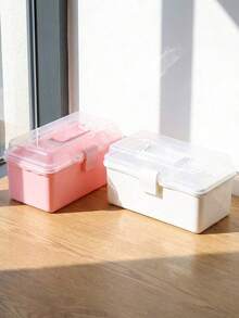 2 Layers Large Capacity Transparent Plastic Folding Tool Organizer Box Waterproof Portable Storage With Handle For Home And Garage Character Organizer Storage Back To School Home Decor - Multicolor - View 8