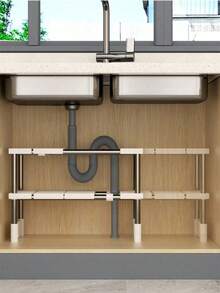 Estantería vertical, estructura de soporte de acero inoxidable, panel de plástico, longitud ajustable, adecuada para almacenamiento en la cocina, almacenamiento en el hogar, almacenamiento en dormitorios, almacenamiento de utensilios de cocina, decoración de habitaciones, adecuada para la cocina - Acero inoxidable + blanco - Ver 4