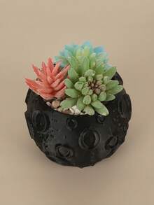 1PC Standard Size Creative Moon Surface Crater Pattern Succulent Planter Flower Pot With Built In Drainage Hole Non Slip Bottom Lightweight Easy Clean For Home Living Room Office Desk Tabletop Indoor Green Plant Display Vase Modern Minimalist Decor - A - View 3