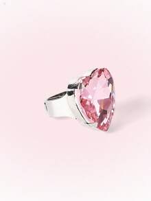 Popjeli Faceted Love Powder Crystal Ring Y2K Sweet And Cool Girl Ring - Silver - Pink - View 8