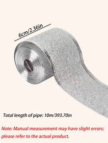 1 Roll Glitter Wired Edge Ribbon, 2.36 Inch Wide Metallic Gold Silver Sparkly Ribbon, Wire‑Edged Fabric Ribbon For Xmas Tree Ornament, Gift Box Wrapping, Wreath, DIY Bow Making, Holiday Home Party Decor Supplies - multicolor - View 21