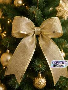 1 Roll Glitter Wired Edge Ribbon, 2.36 Inch Wide Metallic Gold Silver Sparkly Ribbon, Wire‑Edged Fabric Ribbon For Xmas Tree Ornament, Gift Box Wrapping, Wreath, DIY Bow Making, Holiday Home Party Decor Supplies - multicolor - View 1