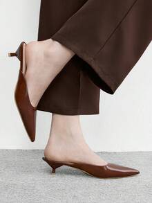 CUCCOO BIZCHIC 黑色尖頭小貓跟一腳蹬高跟鞋，百搭日常通勤女鞋，春季高跟鞋 - 摩卡棕 - 查看 3