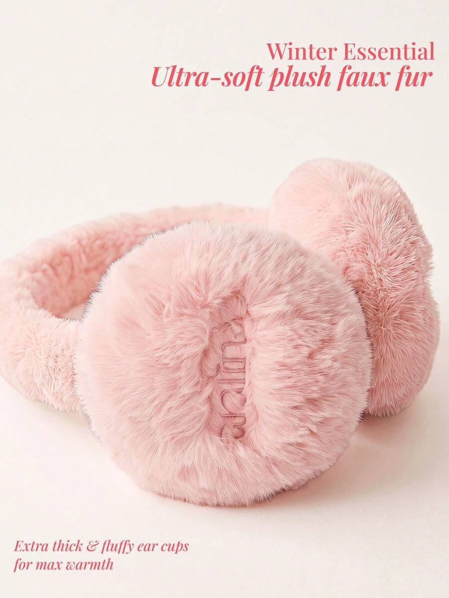 Aralina Women's Winter Fuffy Soft Cute Foldable Earmuffs With Embroidered Logo - Pink - View 1