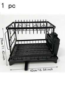 Escurridor de platos de 2 capas con juego de bandeja de drenaje - Escurridor de platos de metal grande con bandejas de drenaje, estantes para vasos, estantes para utensilios y sistema de drenaje adicional - Accesorios de cocina para un secado y organización de platos eficiente - Multicolor - Ver 7