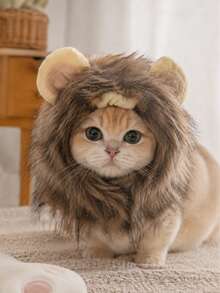 Funny Lion Mane Pet Wig Hat With Ears, Cute Cat Dog Cosplay Headwear, Halloween Party Costume Photo Prop For Kitten Small Dogs - Brown - View 7